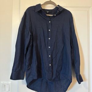 Quince Women’s 100% Linen Button Down Navy Blouse Size XL